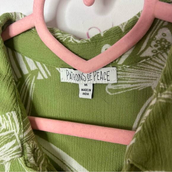 Patrons of peace tee tshirt flowy boho Green Floral Button-Up Shirt - Picture 2 of 4